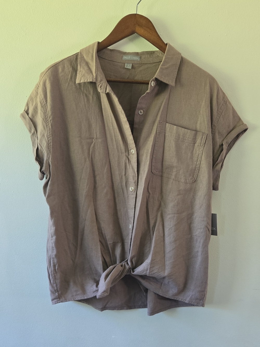 Tie Waist Button Front Shirt Large NWT